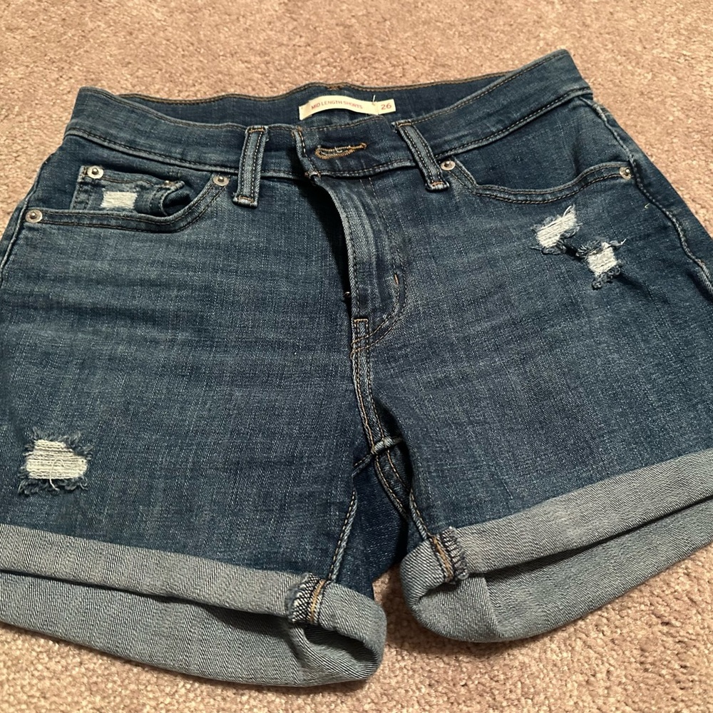 Levi's Dark Blue Distressed Jean Shorts